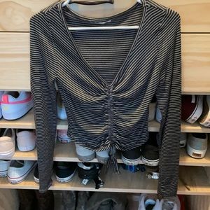 Striped cinch top, long sleeves